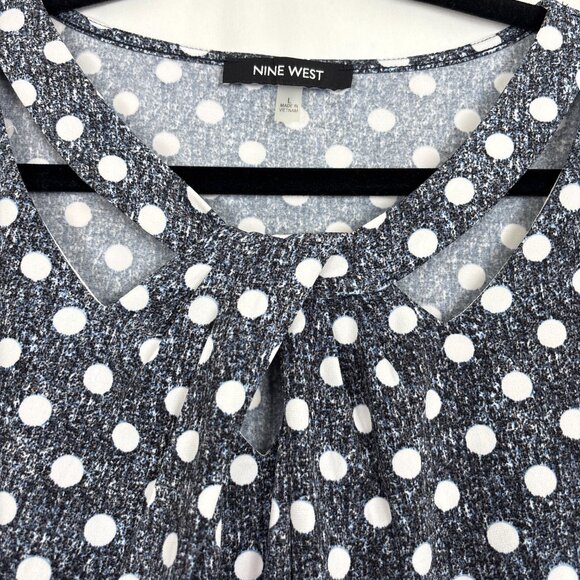 Nine West Sleeveless Polka Dot Blouse Women’s Large Navy/Black White Retro Chic - Picture 6 of 14